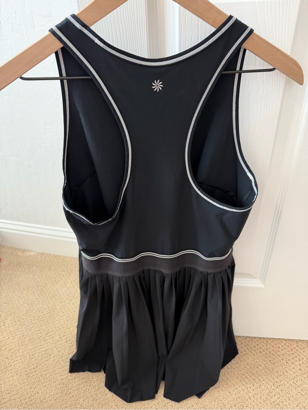 Black Athleta Match Point Tennis Dress with Contrast Trim